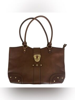 Etienne Aigner Chocolate Brown Classic Leather Tote with Gold Hardware
